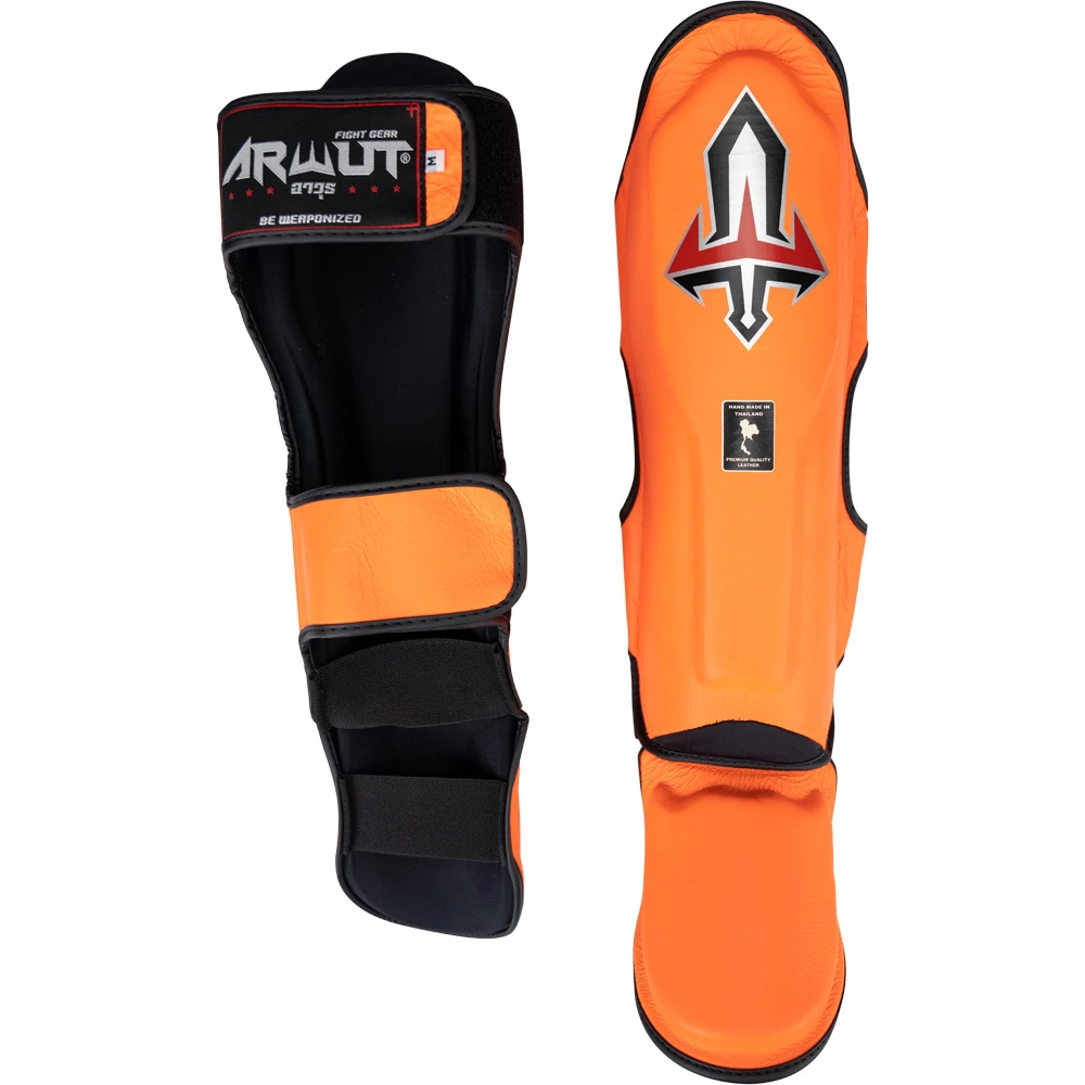 Arwut Fight Gear Orange Leather Shin Guards 5 Arwut Fight Gear Orange Leather Shin Guards - Image 3