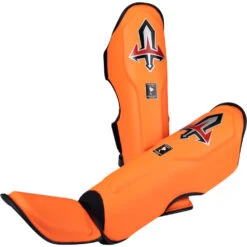 Arwut Fight Gear Orange Leather Shin Guards