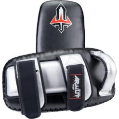 Arwut Fight Gear Protector Black/Silver Thai Kick Pads -Boxing Discount Store 6AWKP4MCF BK SV 2