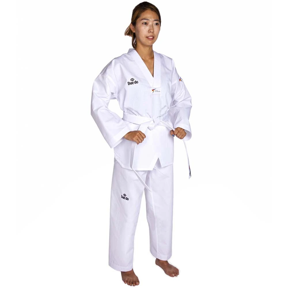 Daedo WT Approved White V Ribbed Dobok 3 Daedo WT Approved White V Ribbed Dobok
