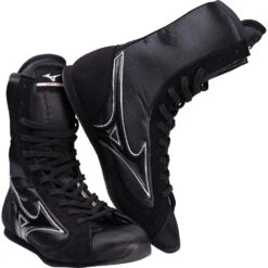 Mizuno Black/Silver Mid-Cut Boxing Boots -Boxing Discount Store MIZ MIDBLKS c 1