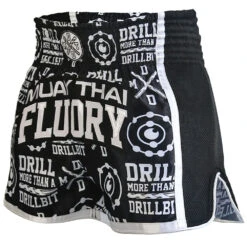 Fluory Drill Black Muay Thai Shorts -Boxing Discount Store MTSF68 BK c 1