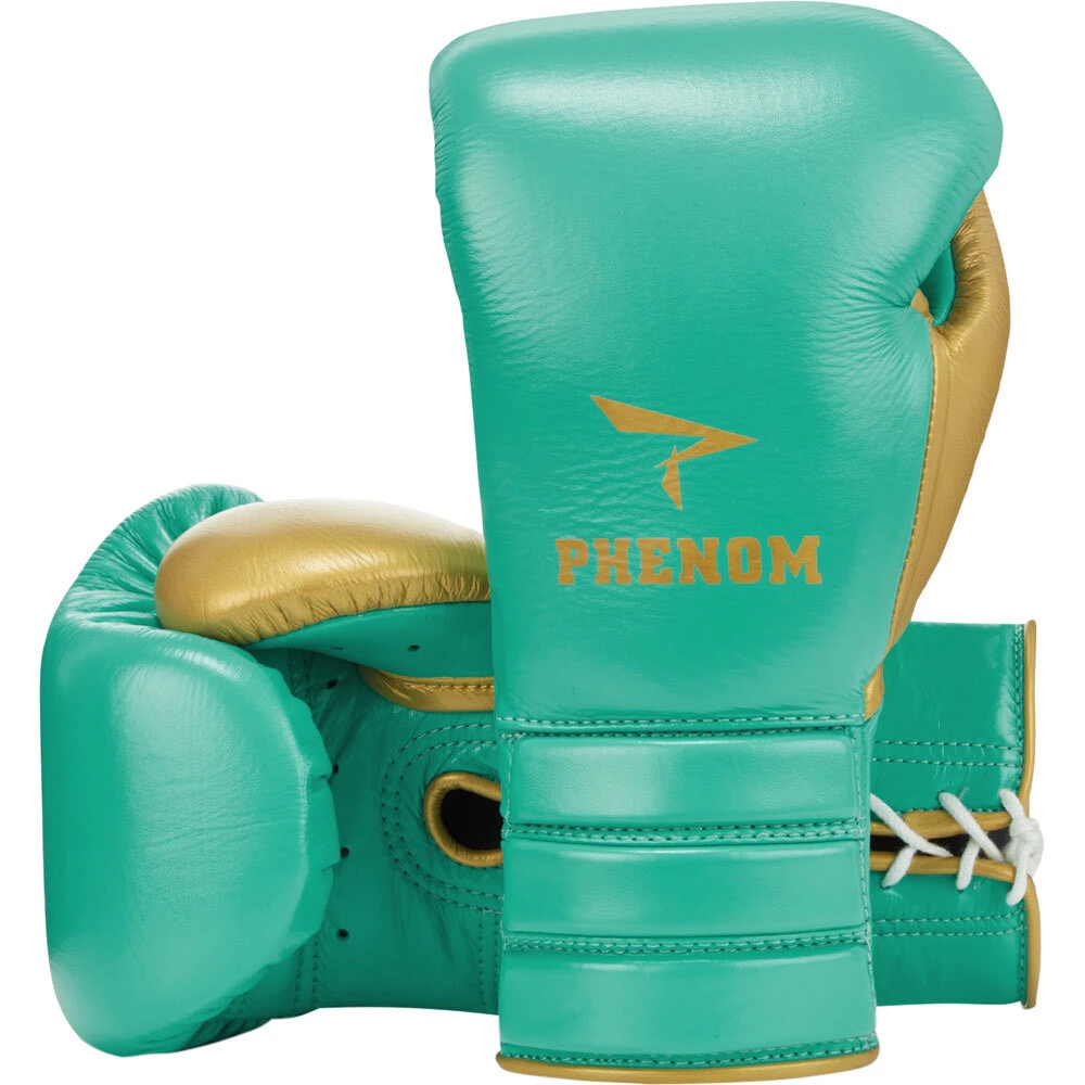 Phenom Boxing SG-202 Green/Gold Lace Sparring Gloves 3 Phenom Boxing SG-202 Green/Gold Lace Sparring Gloves
