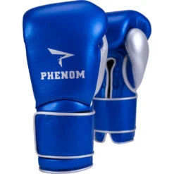 Phenom Boxing SG-202S Metallic Blue/Silver Velcro Sparring Gloves -Boxing Discount Store PBGL SG202S 12 MBL c 9