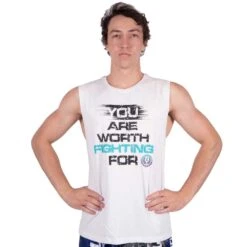 Quandamooka Cup YAWFF White/Teal Muscle Tee