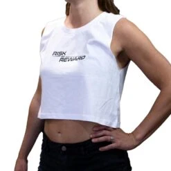 Risk Equals Reward Ladies Crop White Singlet -Boxing Discount Store RRCROPWHT c 1