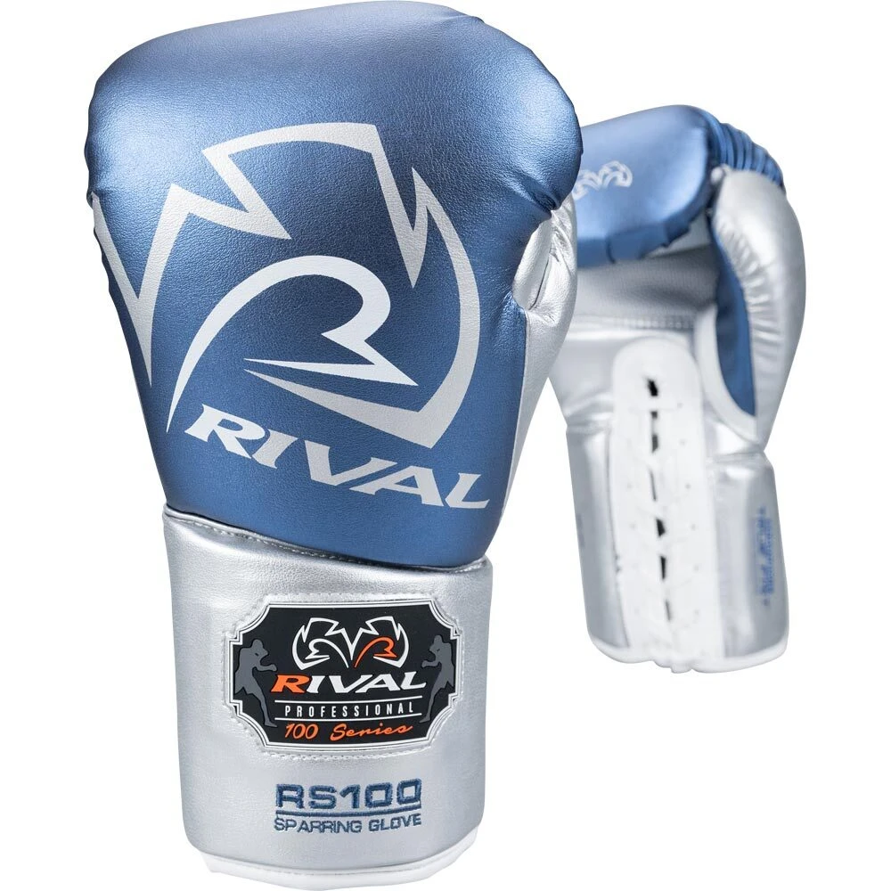 Rival RS100 Blue/Silver Professional Sparring Gloves 4 Rival RS100 Blue/Silver Professional Sparring Gloves - Image 2