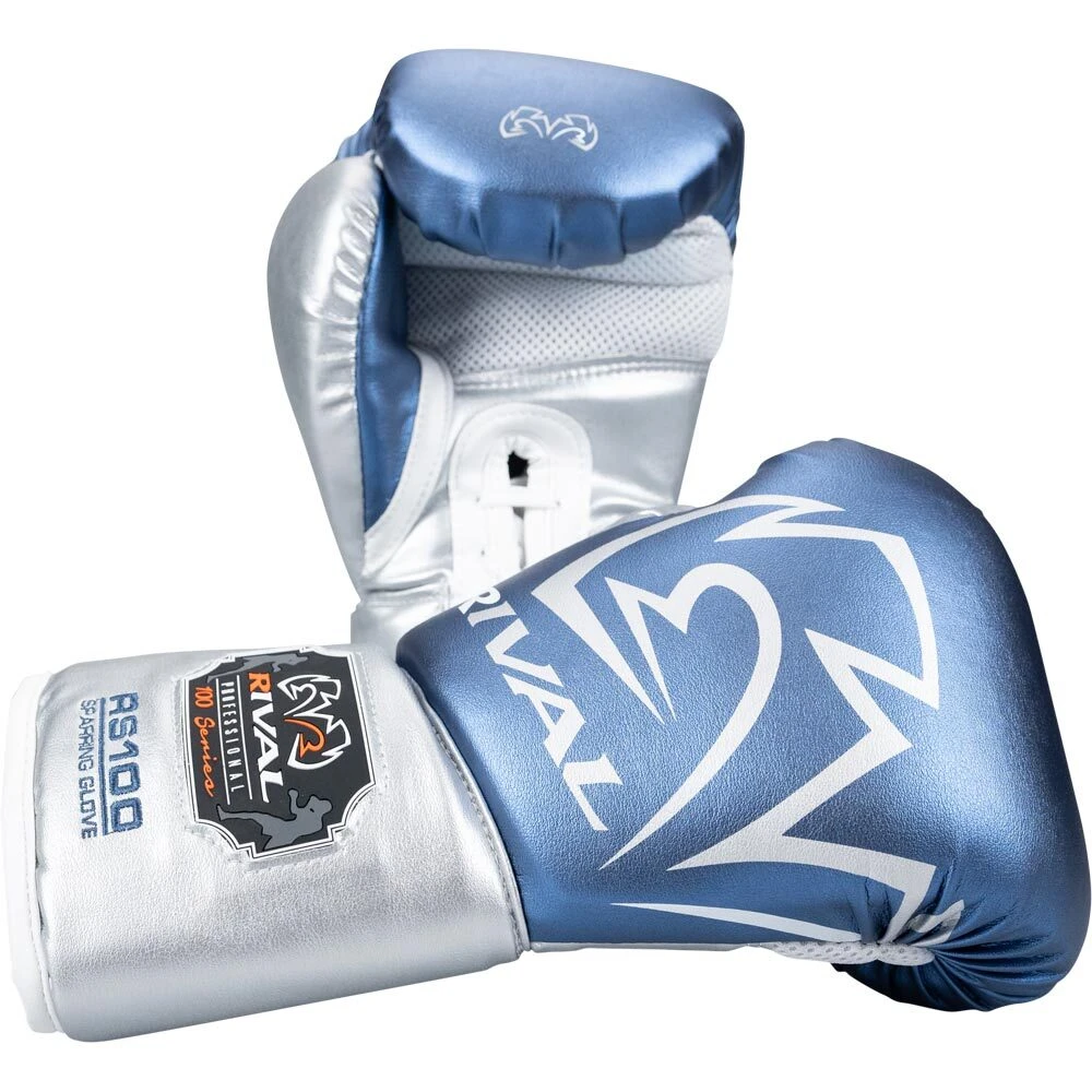 Rival RS100 Blue/Silver Professional Sparring Gloves 3 Rival RS100 Blue/Silver Professional Sparring Gloves