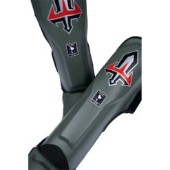 Arwut Fight Gear Army Green Leather Shin Guards -Boxing Discount Store SG3 AGR c 4