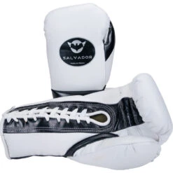 Salvador HF White/Black Lace Up Training Gloves -Boxing Discount Store SHF LC WB c 1