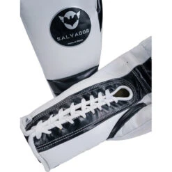 Salvador HF White/Black Lace Up Training Gloves -Boxing Discount Store SHF LC WB c 8