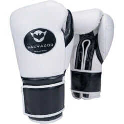 Salvador HF White/Black Velcro Training Gloves -Boxing Discount Store SHF VEL WB c 6