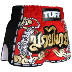 Tuff Double Tiger Red Retro Muay Thai Shorts -Boxing Discount Store TUF MRS301RED c 3